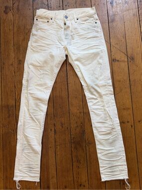 John Elliott Cream Distressed Jeans Button Fly Made in Japan Stretch Sz 29